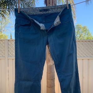 Very low rise blue slim fitted PrAna pants, women’s; size 6